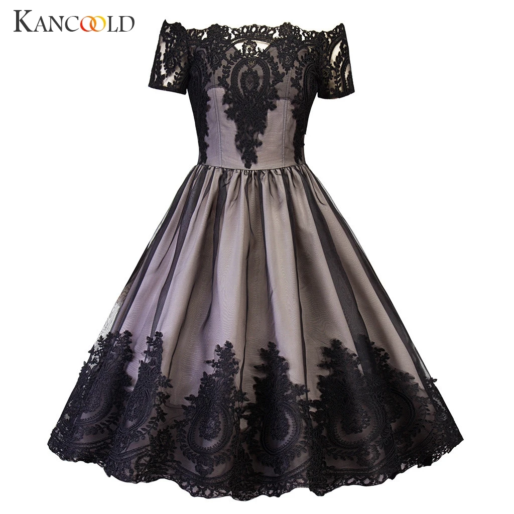 Женское кружевное платье в стиле ретро с коротким рукавом|Женские платья| |