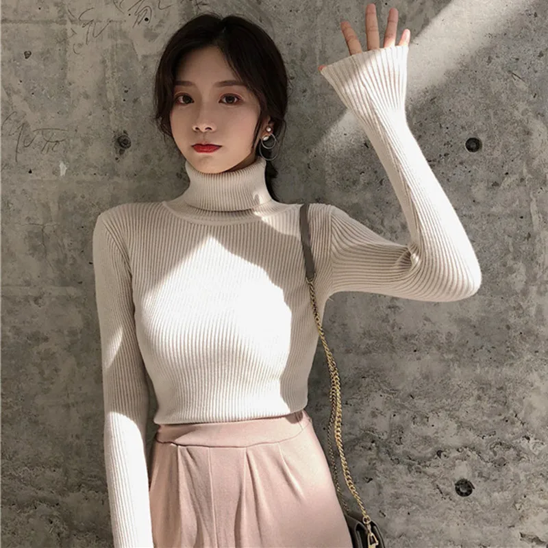 

Turtleneck Sweater 2020 Women's Autumn Winter Korean Slim Thick Warm Pullover Casual Solid Color Bottoming Sweater Top Women Q55