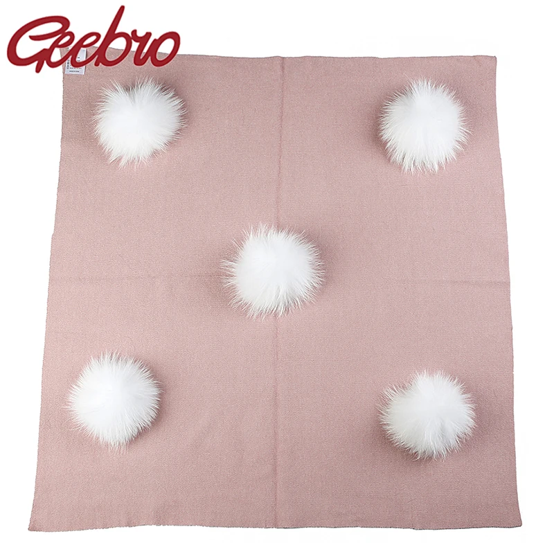 Теплое шерстяное одеяло Geebro для новорожденных дорожное сна с помпоном из