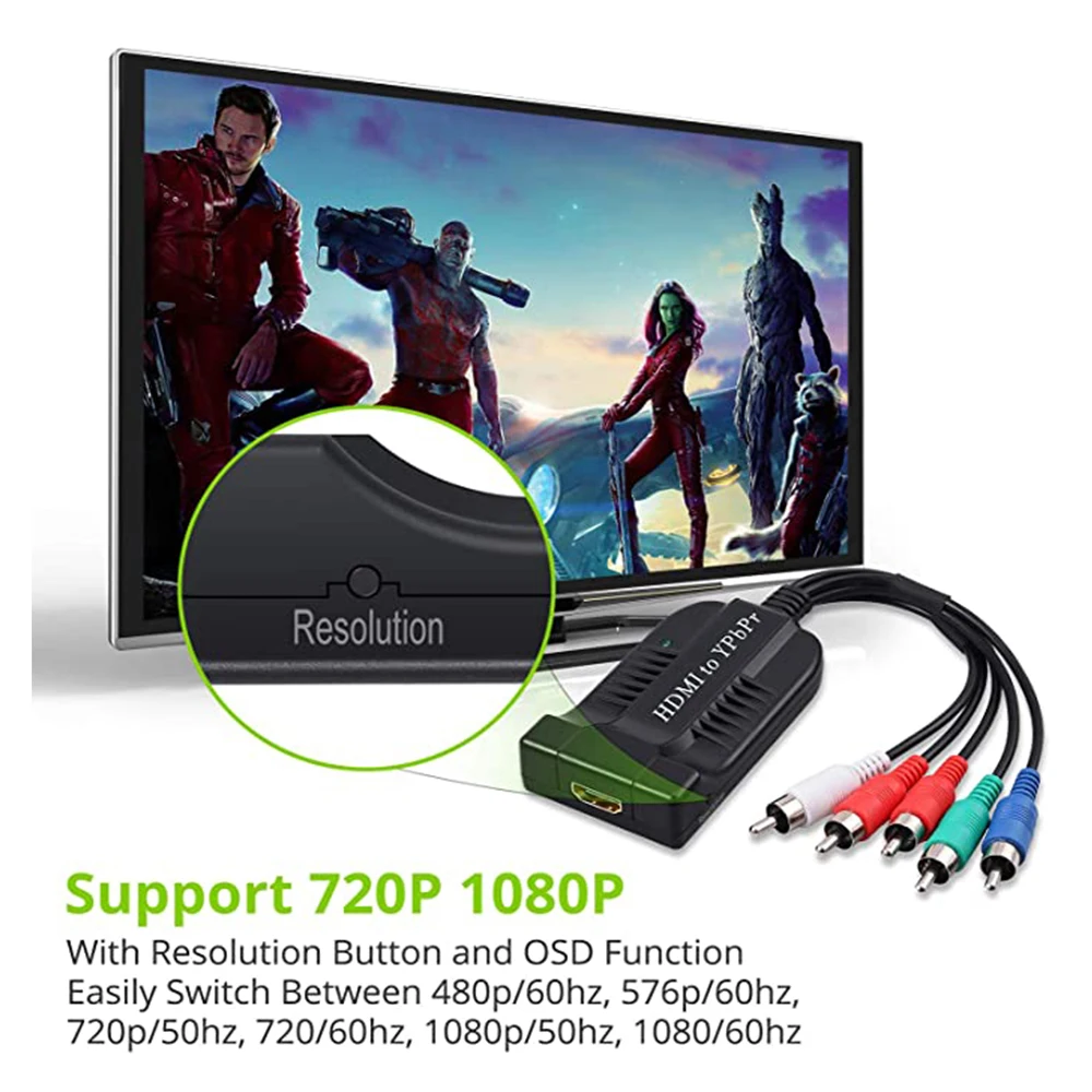 hdmi to 5rca component rgb ypbpr converter support osd 1080p with resolution switch for tvbox vhs vcr dvd recorders free global shipping