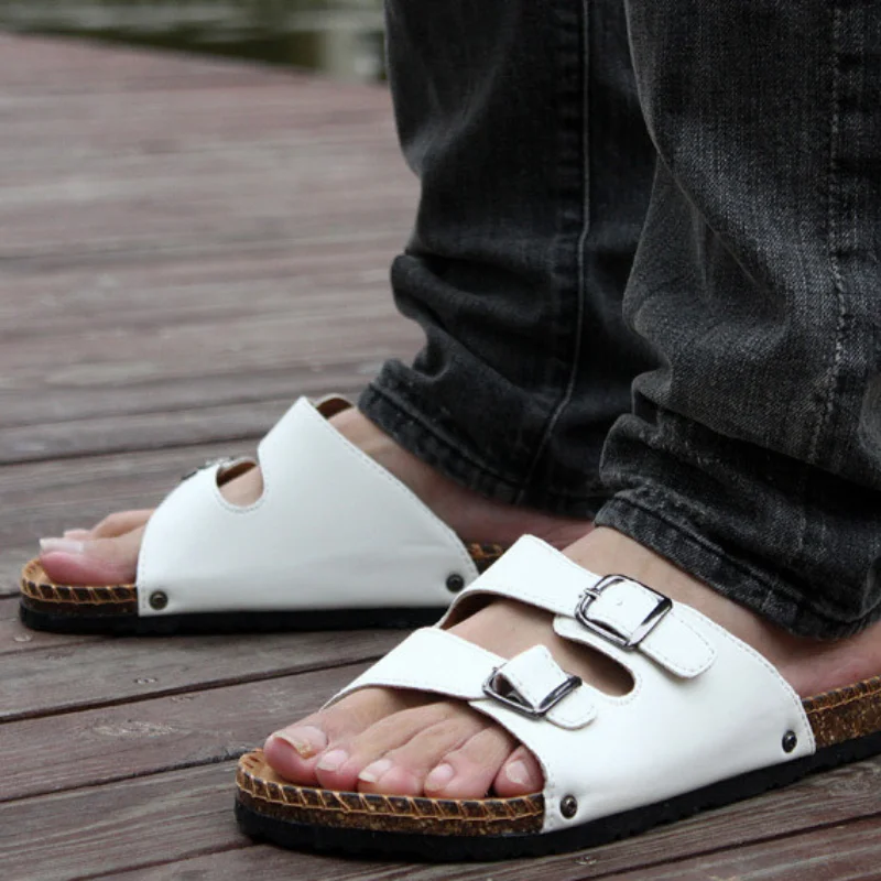 Мужские Нескользящие пробковые шлепанцы удобные сандалии на плоской подошве