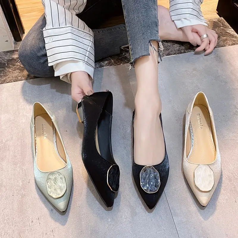 

Pointed Toe Elegant Casual Woman Shoe Female Footwear Low Heels Soft On Heels Dress New Nurse Flat Rome Solid Silk Basic Leisure