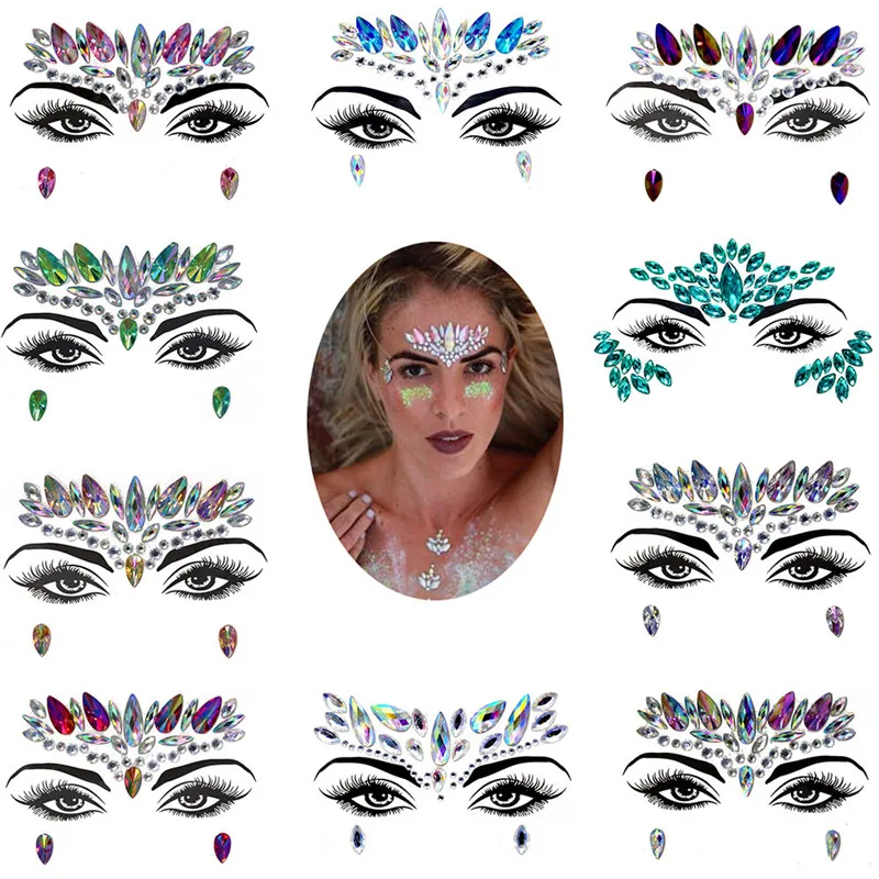 Face Stickers For Halloween Christmas Birthday Wedding Women Beauty Makeup Party Decor Colorful Rhinestone Crystal Sticker | Дом и сад