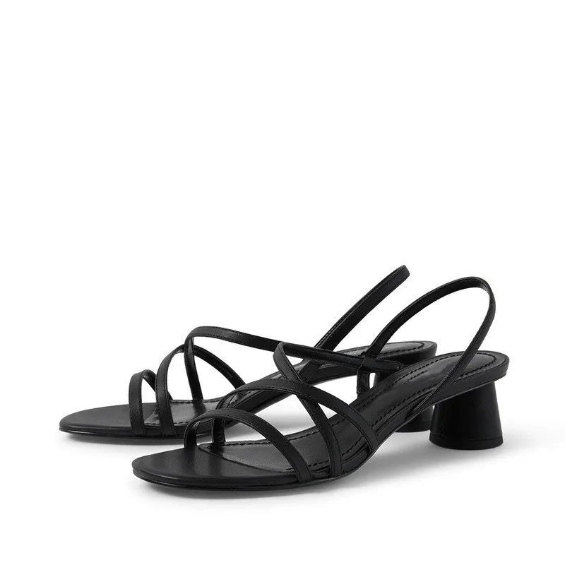 

2021 Sandals Comfort Shoes for Women Cross-Shoes Strappy Heels Open Toe Med Suit Female Beige New Summer Peep Medium Black Low