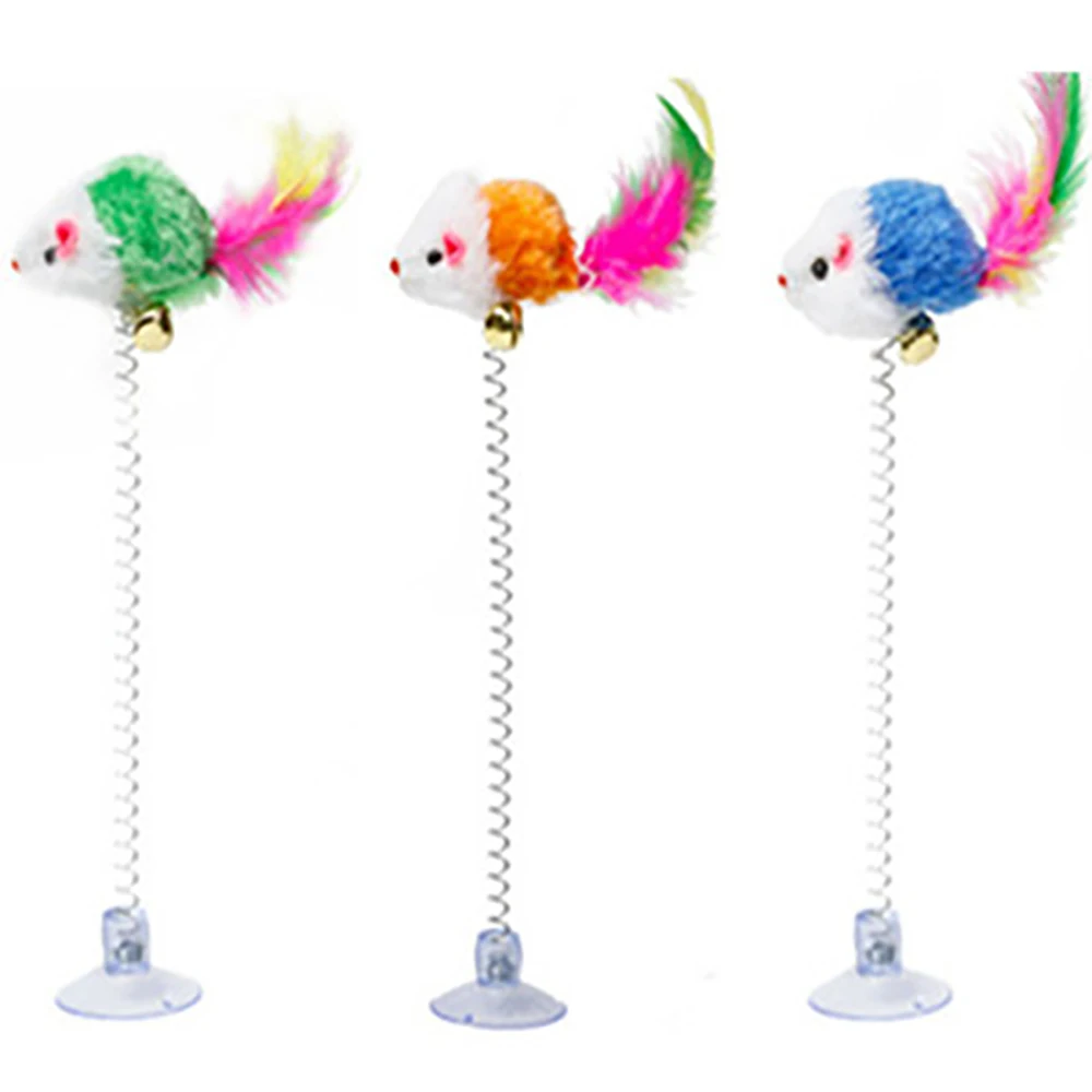 

Feather rod spring toy sucker with bell mouse cat interactive pet tool elastic scratcher mouse funny entertainment multicolor