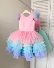 Розовые синие милые бальные платья для девочек Радужное платье с большим низом детское платье для рождественской вечеринки
