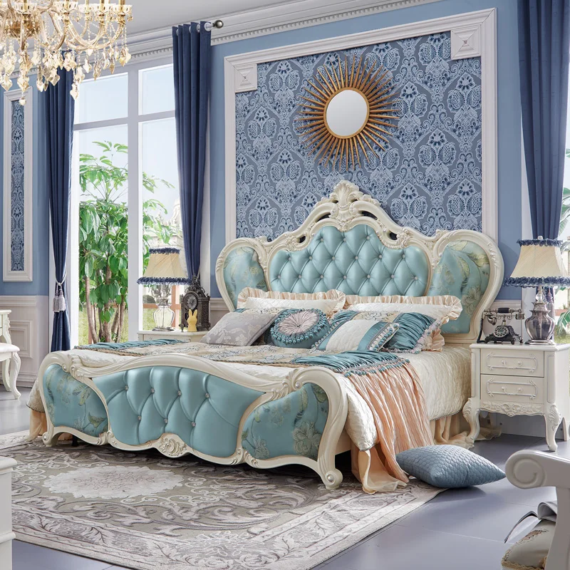 Кожаная кровать в европейском стиле двойная принцессы с французскими вариациями