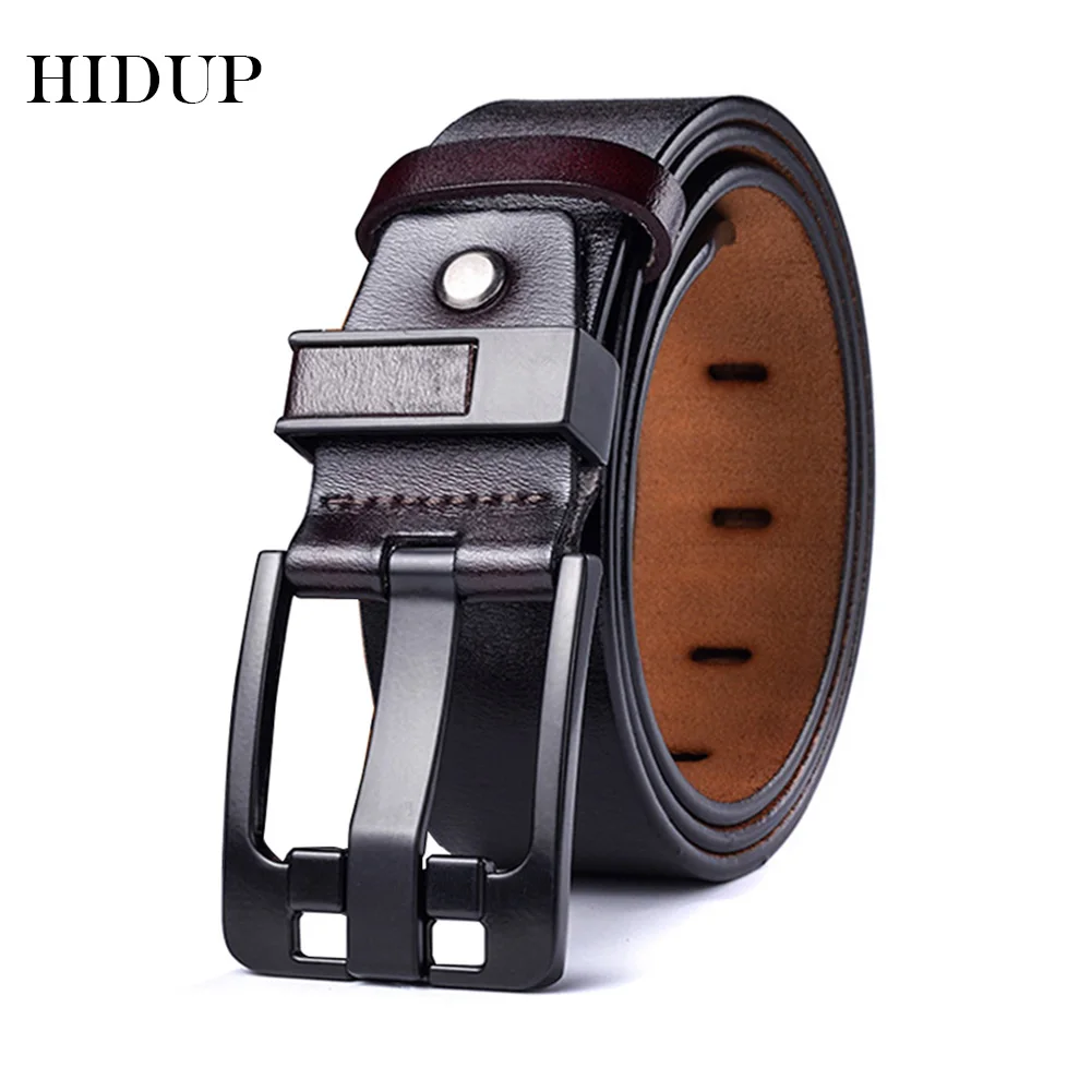HIDUP 2023 New Quality Design Genuine Leather Belt Wide Pin Buckle Belts for Men 3.8cm Width Clothing Jeans Accessories NWJ789