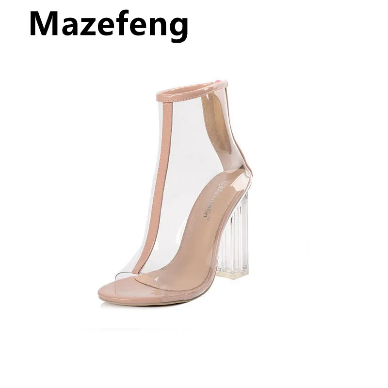

Босоножки Mazefeng женские прозрачные, танцевальные туфли с кристаллами, на высоком каблуке 11 см, с открытым носком, для ночного клуба, свадебна...