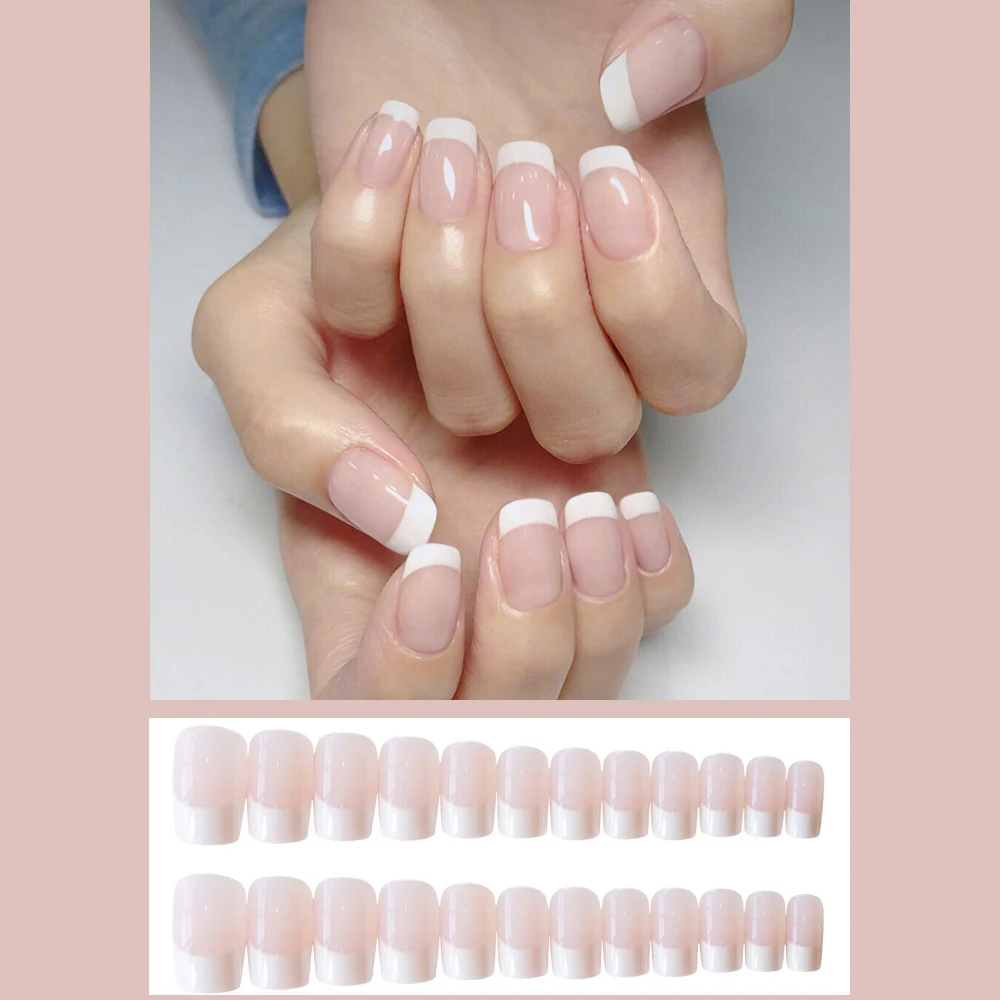 24Pcs Artificial Fake Nail Press on Full Cover Nails Tips Pink Shiny False Short Extension Jelly Removable For Reuse | Красота и