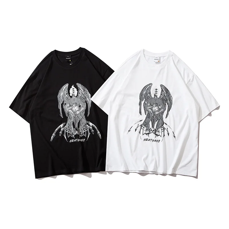 

Dropshipping Fashion Hipster Hip Hop Demon Print T Shirts Short Sleeve Couple Summer Streetwear Casual Pure Cotton Tops Tees Men