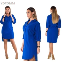 loose size dress xl xxl 2022 summer new womens clothing blue lapel slit irregular casual loose large ladies dress