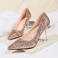 2020 women wedding shoes bling brige luxury pointed toe high heels ladies gold sliver shoes