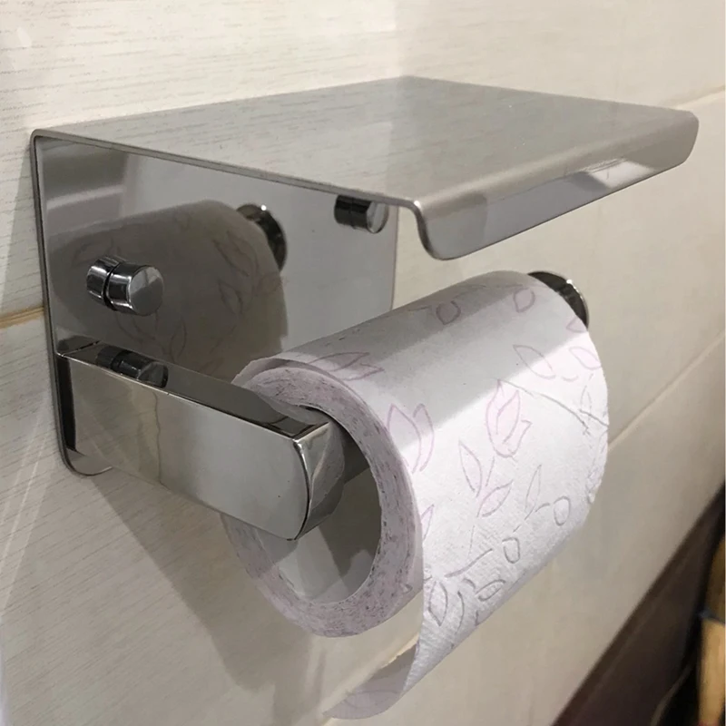 SUS 304 Stainless Steel Toilet Paper Holder With Phone Shelf Bathroom Tissue Roll | Обустройство дома