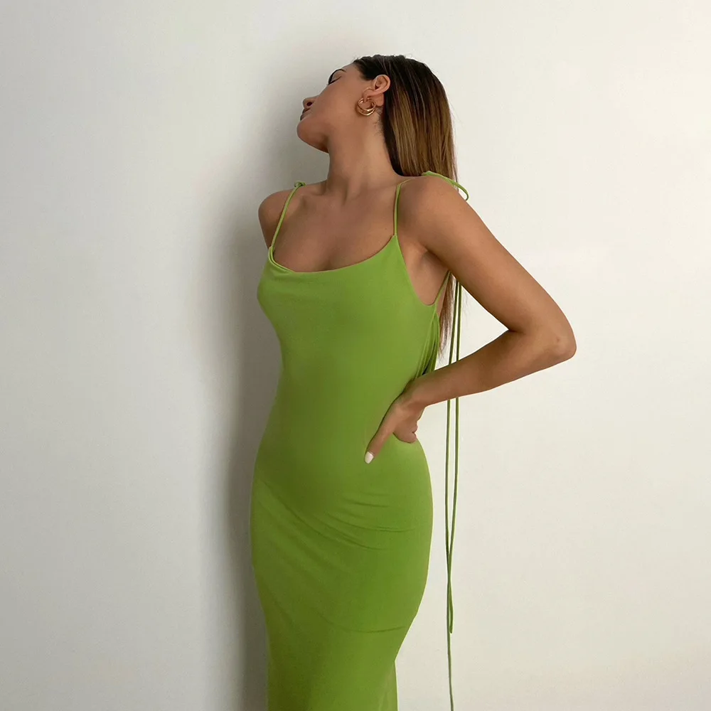 

Elegant Spaghetti Strap Sexy Backless Draped Maxi Dress for Women Sleeveless Night Club Party Long Dresses Summer