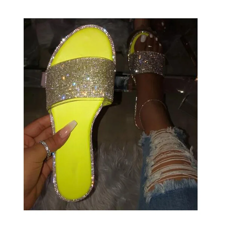 

Summer Women Sequin Slippers Hot Selling Women's Shoes Ladies Diamond Flat Sandals Plus Size Slippers Beach Slippers