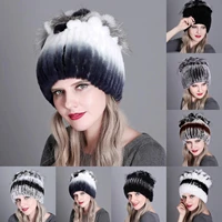 women winter faux fur thickened hat outdoor cold proof warm knitting beanie