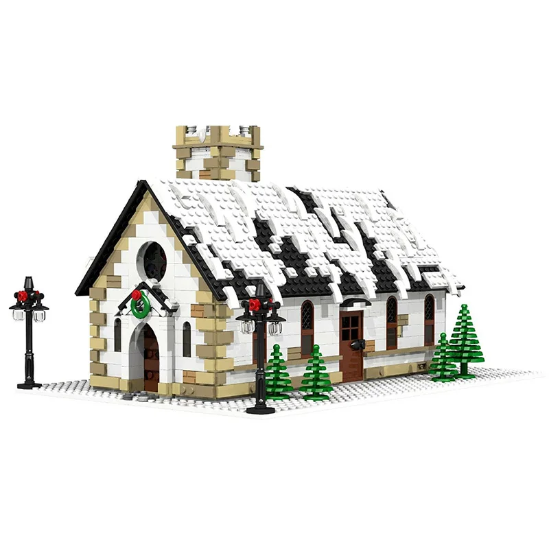 

Christmas Village Winter Cottage Church City Buildings Architecture bricks Toys For Children