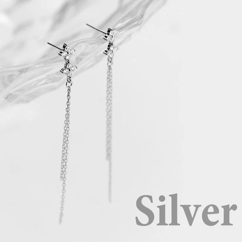 1Pair Silver Trusta 925 пробы Серьги серебристого цвета; бижутерия для девочек, не вызывает аллергию, CZ камни, длинные серьги-гвоздики с кисточками, DS1380 - Окраска металла: 1Pair Silver