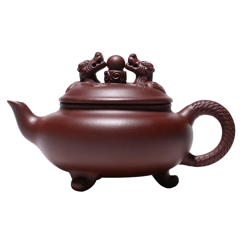 

Yixing famous purple clay teapot handmade Purple mud double dragon playing with beads teapot household Kung Fu Tea Set