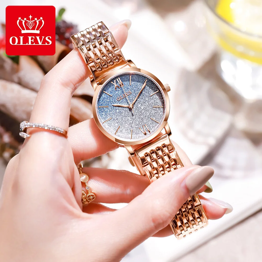 Женские кварцевые часы из нержавеющей стали с градиентом звездного неба и