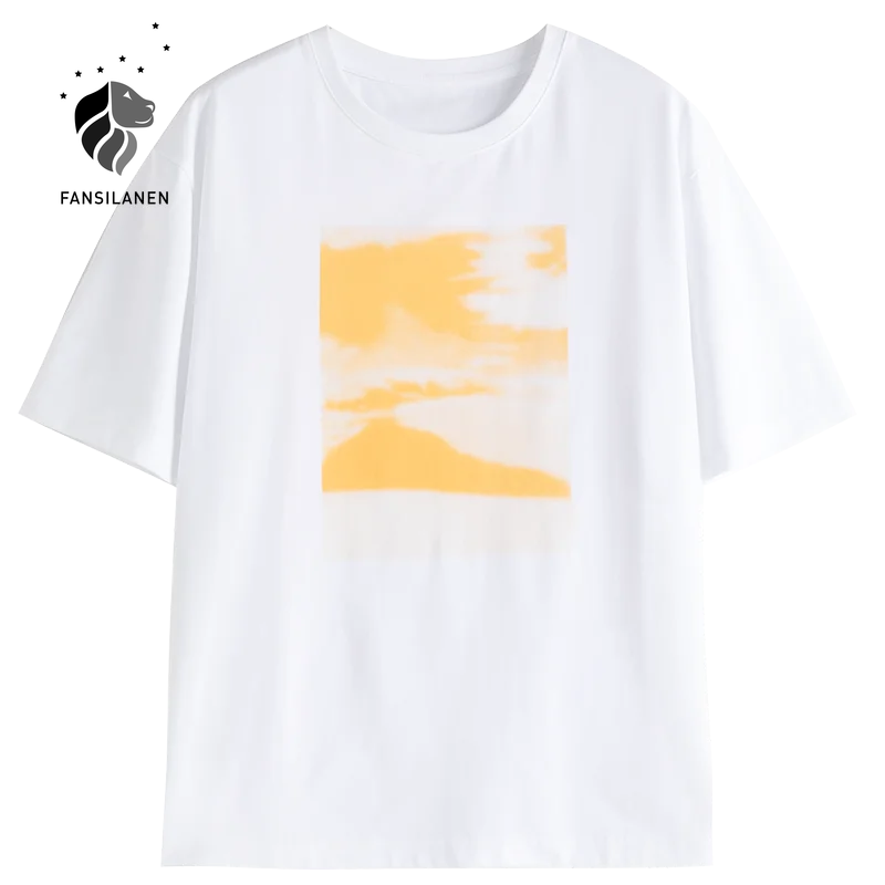 

FANSILANEN Office Lady White Short-sleeved Oil Painting Printed T-shirt Niche Summer 2021 New Casual Round Neck Women T-shirt