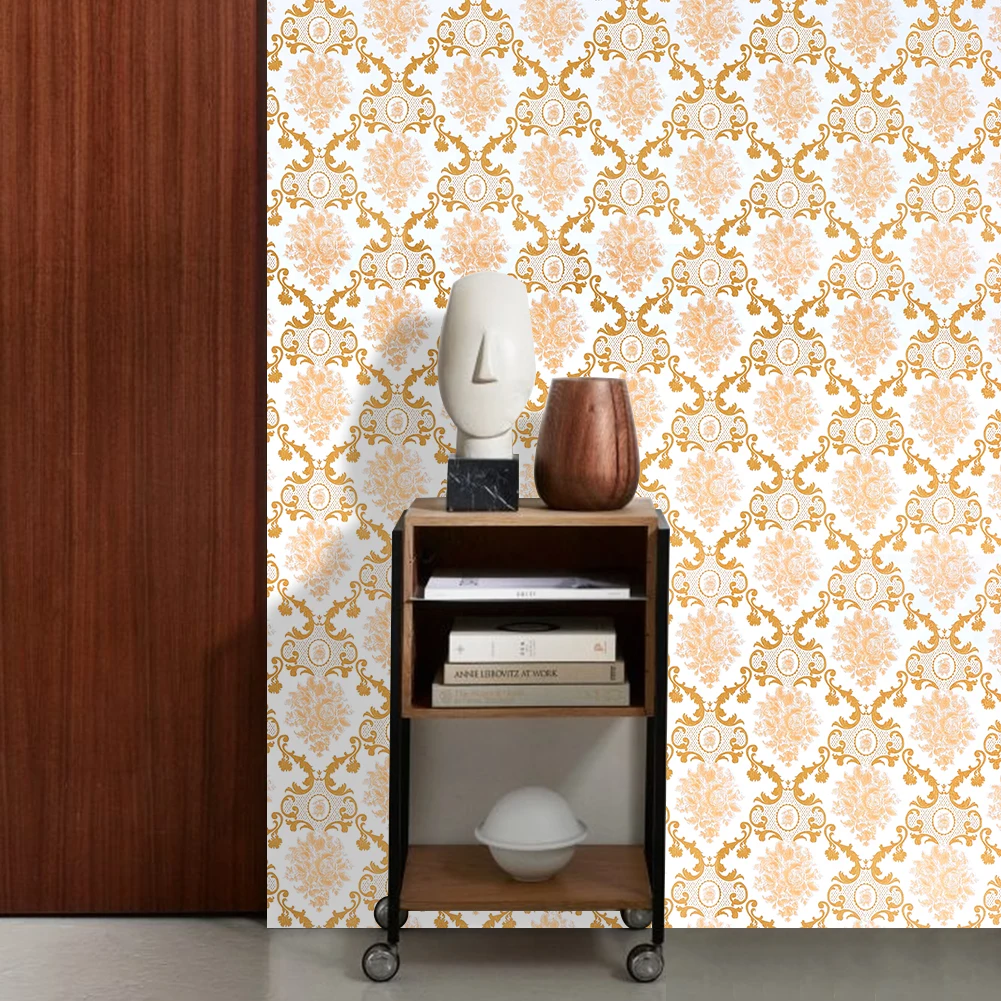 

10M Peel and Stick Wallpaper Damask Self-Adhesive Wallpaper Gold Wall Mural Furniture Stickers Pvc Waterproof