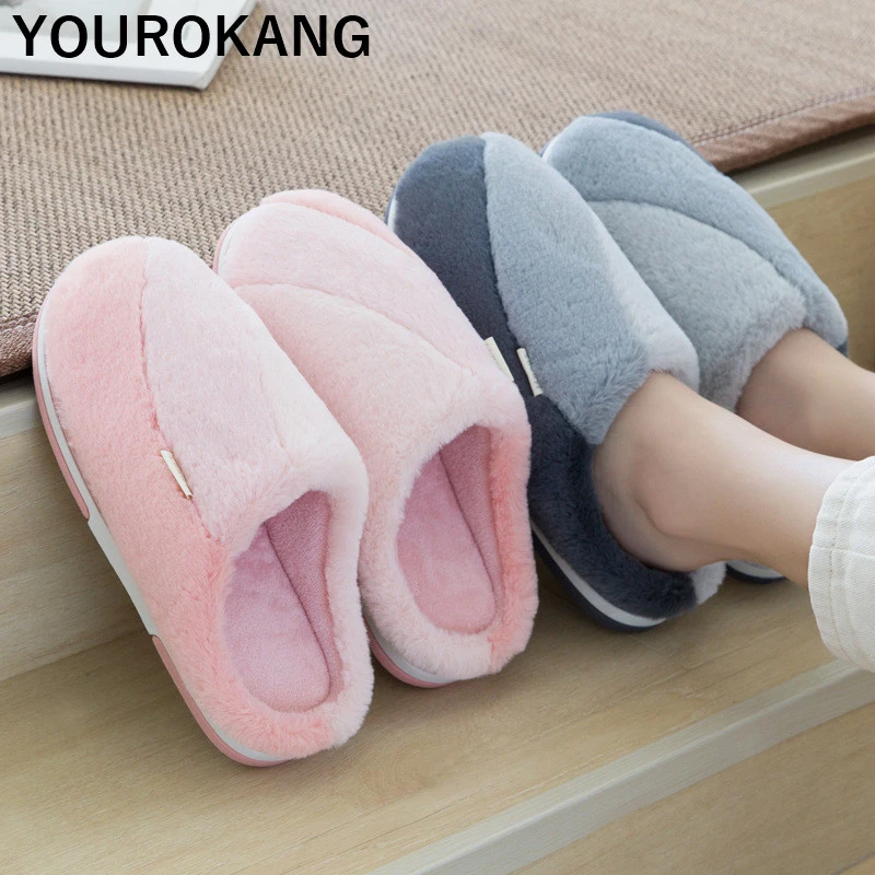Women Home Slippers Winter Warm Plush Indoor Bedroom Floor Shoes Soft Cotton Slippers Furry Couple Flip Flops 2019 Hot Sale