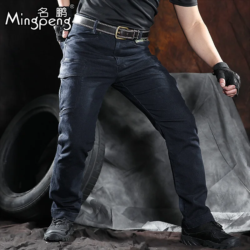 Men Tactical Jeans Stretchy Denim Trousers Comfortable Full Length Multi Pockets Commuter Wear resistant Work Denim Pants  S-2XL