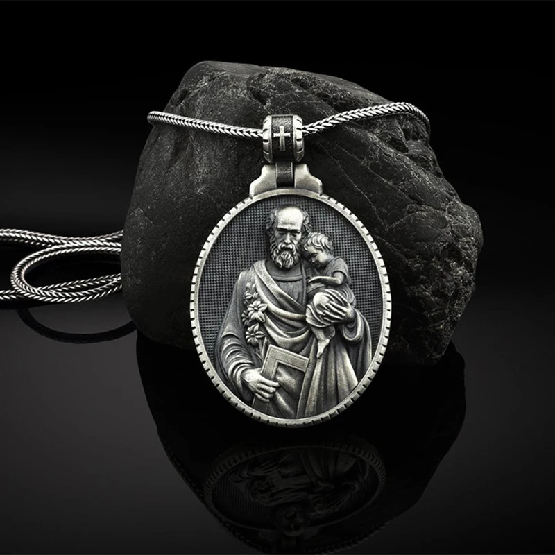 

Catholic Medal Pendant Necklaces for man Christianity Retro Religion Pure tin Jewelry on the neck Men's chain Necklace