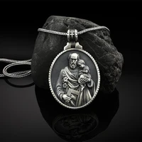 catholic medal pendant necklaces for man christianity retro religion pure tin jewelry on the neck mens chain necklace