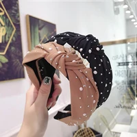 new 2019 fashion girls headband handmade shining pearls rhinestone ornament hairband women middle knot turban hair accessories