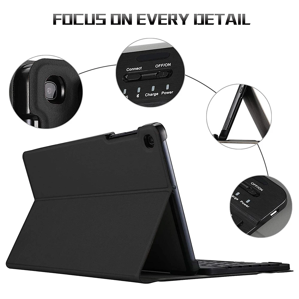 

For Samsung Galaxy Tab A 10.1 2019 SM-T510 SM-T515 Tablet Bluetooth Keyboard With Millet Pattern Leather Case (English)-Black