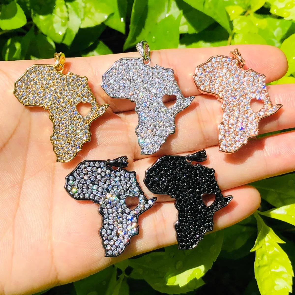 

5pcs Love Heart Africa Charm Women Bracelet Necklace Making Bling Zirconia Pendant for Handcraft Jewelry DIY Accessory Wholesale
