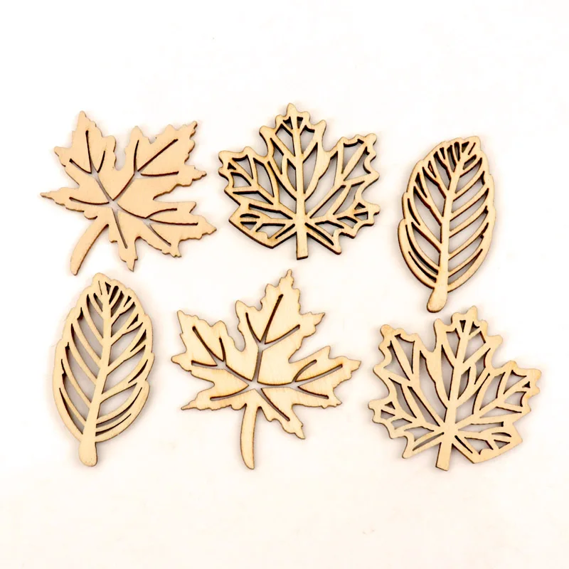 Natural Wooden Leaves Pattern - 10pcs Scrapbooking, Painting, Craft Handmade Accessories - 50-52mm for Sewing Home Decoration DIY image 3