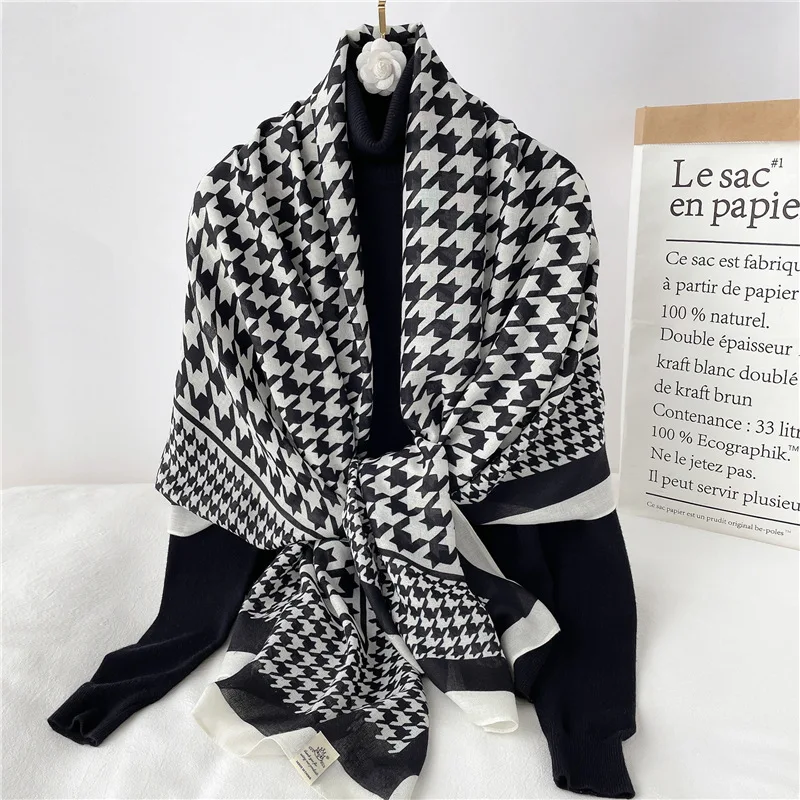 

Luxury cotton linen scarf for ladies Design Print Pashmina Scarf Foulard Shawl Wrap Female Warm Beach Stoles 2021 Muslim hijab