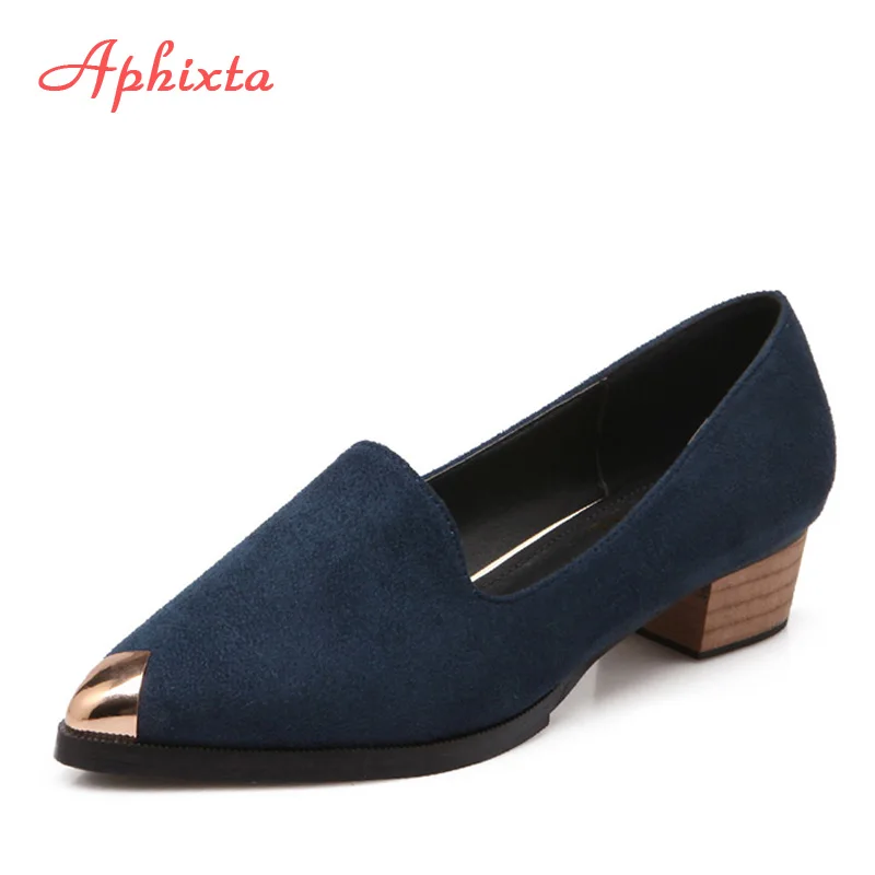 Aphixta/женские туфли лодочки с металлическим украшением острым носком на