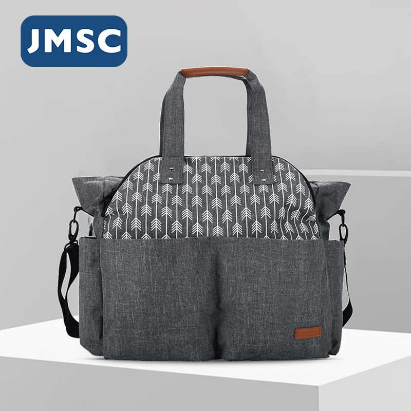JMSC Fashion Mummy Maternity Nappy Messenger Bag Large Capacity Travel  Nursing Diaper Multifunction Waterproof Outdoor Stroller