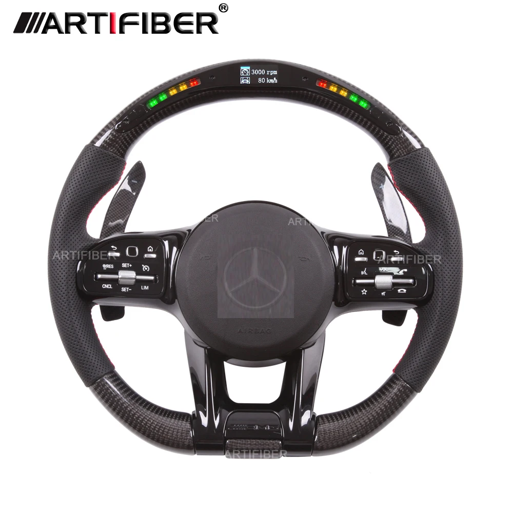 LED Carbon Fiber Steering Wheel for Mercedes Benz CLA35 GLA35 GLB35 A45 CLA45 GLA45 C43 SLC43 GLC43 GT