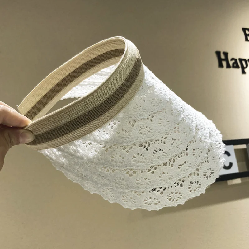 

Summer Empty Top Sunshaade Foldable Portable Roll Up Beach Hat Wide Brim Sun Cap Leisure Lace Straw Hat Sun Hat Women'S