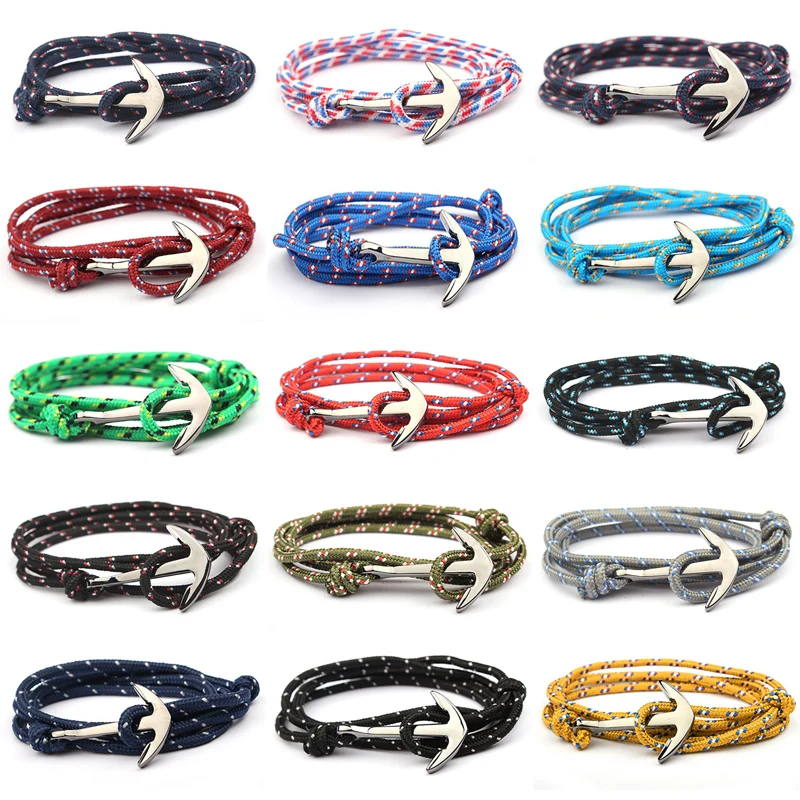 Adjustable Paracord Anchor Bracelet Woman Men Charm Bracelets Alloy Anchor Nylon Rope Chain Armband Vintage Bracelets& Bangles