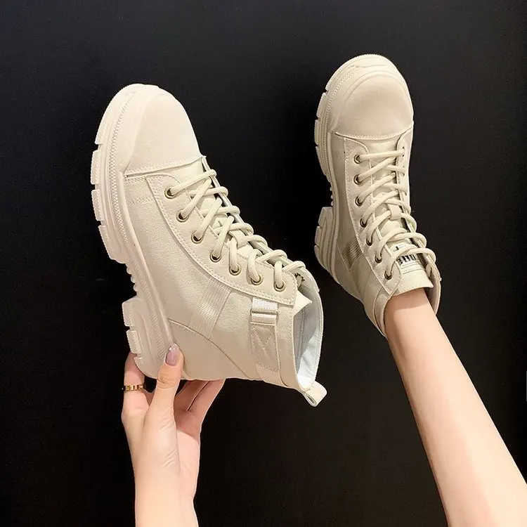 

Women Canvas Lace Up Martin Boots For Ladies Flat Wth Casual Western Ankle Boots Shoes Woman Breathable Spring Rubber Shoes 2020