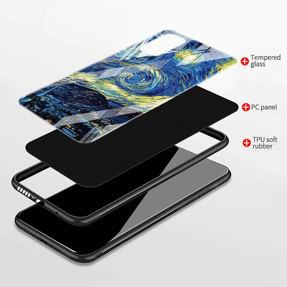 

Phone Case for Samsung Galaxy Note 10 20 Ultra 10 Plus 5G Note 8 9 10 Tempered Glass Cases Vincent Van Gogh Starry Sky Cover