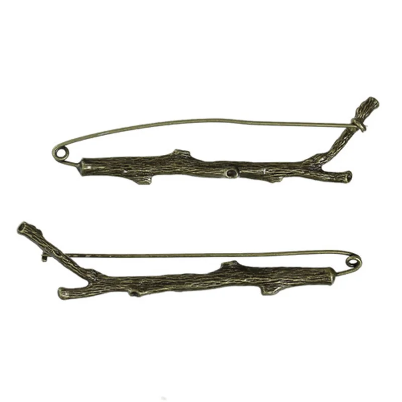 

DoreenBeads Iron Alloy Safety Pin Brooches DIY Jewelry Craft Findings Branch Antique Bronze Women Clothes Decor 8.6cm x2cm 2 PCs