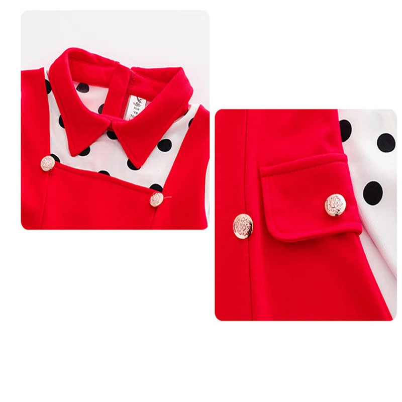 

Girls Dress Spring Autumn Dot Suspender Dress Girls Princess Turn-Down Collar Button Design Dresses Baby Girls Clothes for 4-13Y