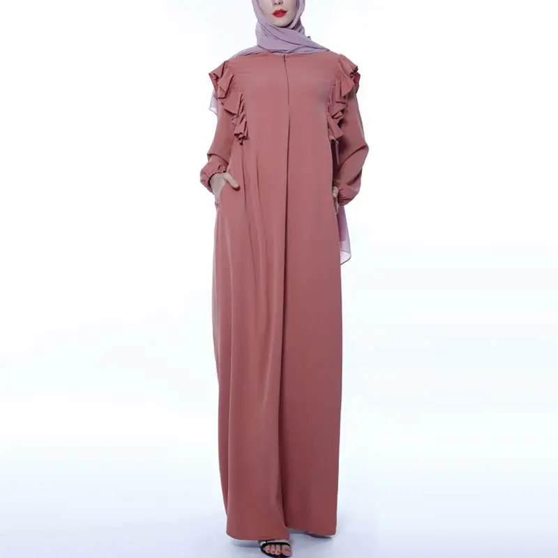 MISSJOY мусульманское женское платье на молнии Свободное abaya Дубай кимоно сплошной цвет кафтан турецкий Повседневный Ближний Восток элегантное женское платье с оборками Плать - Цвет: Red