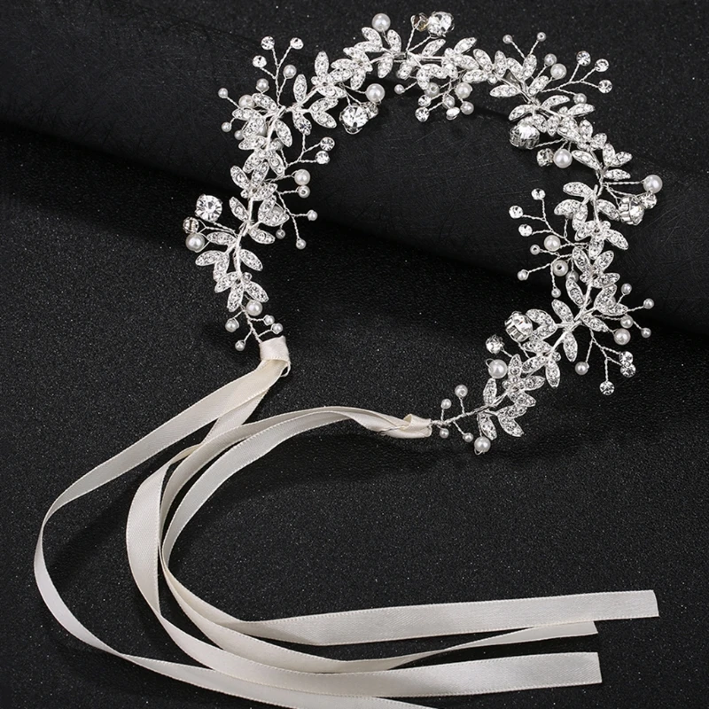 

2022 New Bride Headband Rhinestone Pearl Jewelry Women Wedding Hair Band Handmade Decor 2020 trend
