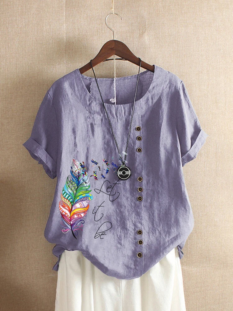 

New Summer Fashion Women Casual Loose T-shirts Round Neck Plus Size Short Sleeve Vintage Blouse Tops S-5XL