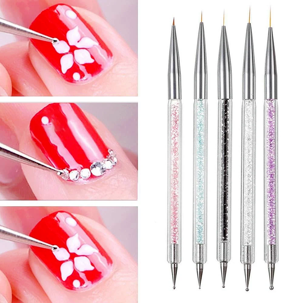 

5 Pcs/Sets Nail Art Pen 2 In 1 Double Ends Dotting Drawing Painting UV Gel Liner Polish Brush Set Nail Art Dotting Tools