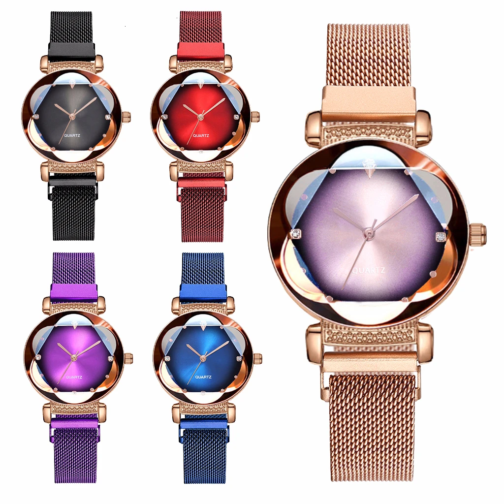 Новинка 2020 модные женские наручные часы с магнитом и градиентом роскошные